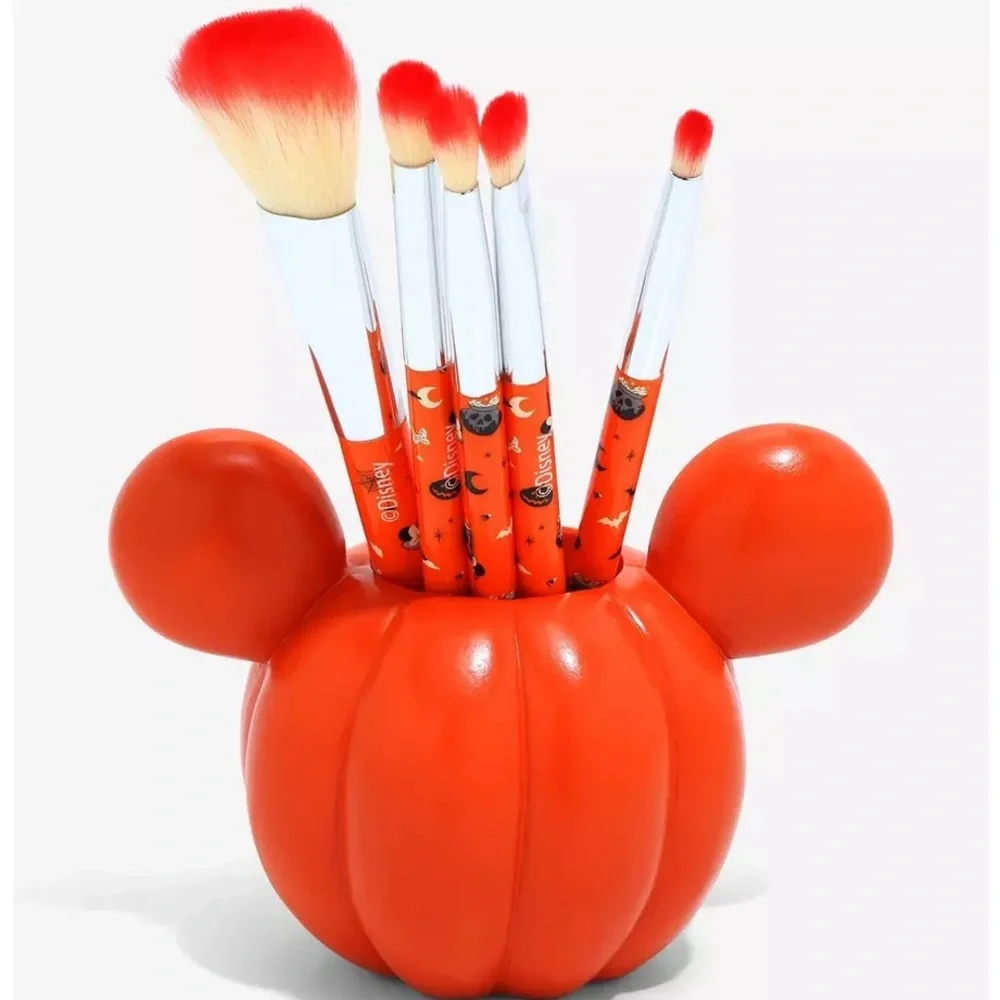 NIB Disney Mickey Mouse Jack-O'Lantern Makeup Brush Set & Holder